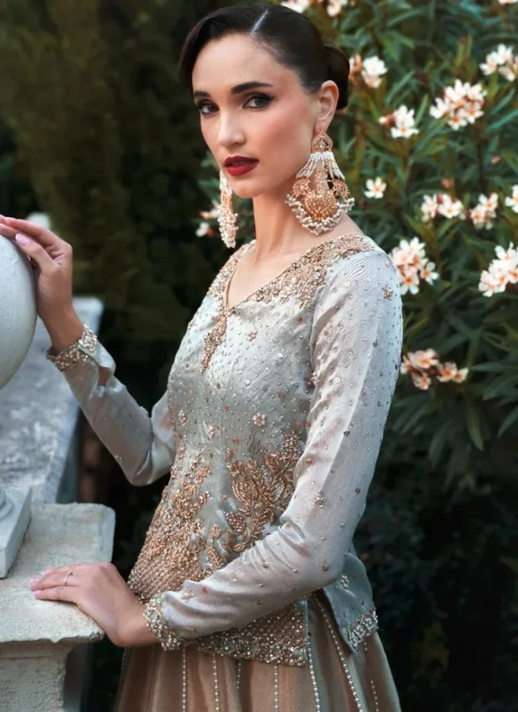 champagne baraat lehenga kurti with vertical pearl strands 02 Champagne Baraat Lehenga Kurti with Vertical Pearl Strands Video