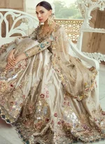 champagne walima lehenga choli with scalloped teal hem 03 Champagne Walima Lehenga Choli with Scalloped Teal Hem Video