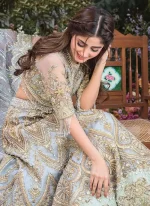 ice blue nikkah frock with lehenga with paisley arch panels 03 Ice Blue Nikkah Frock with Lehenga with Paisley Arch Panels Video