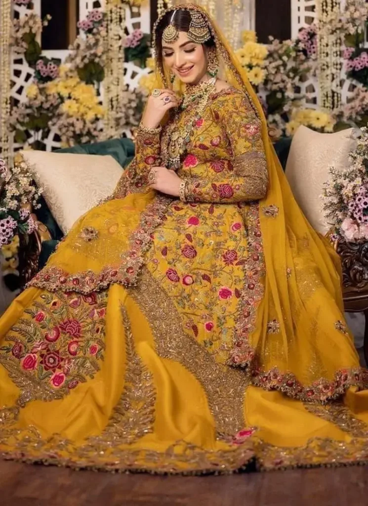 mustard mehndi lehenga choli with floral tree motifs 05 Mustard Mehndi Lehenga Choli with Floral Tree Motifs Video