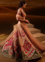peach baraat lehenga choli with chevron floral panels 05 Peach Baraat Lehenga Choli with Chevron Floral Panels Video