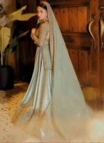 sage green baraat lehenga kurti with diamond lattice hem 01 Sage Green Baraat Lehenga Kurti with Diamond Lattice Hem Video