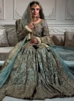 teal nikkah farshi gharara with scalloped zardozi hem 03 Teal Nikkah Farshi Gharara with Scalloped Zardozi Hem Video