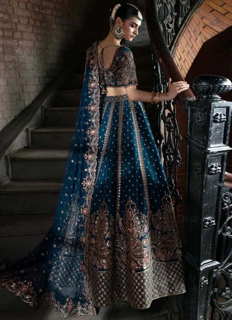 zinc blue walima lehenga choli with paisley lattice hem 01 Zinc Blue Walima Lehenga Choli with Paisley Lattice Hem Video